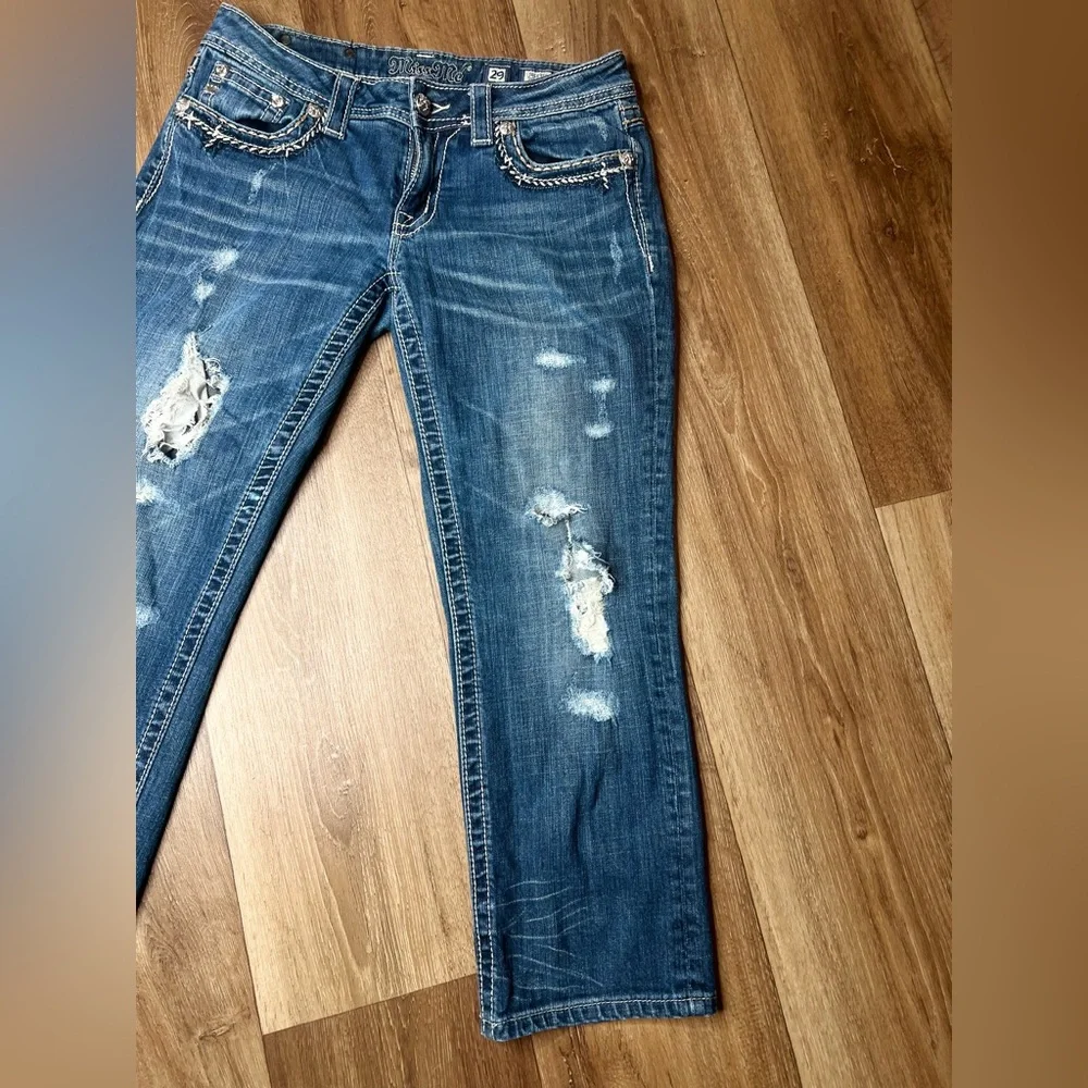 Vintage y2k women's lowrise Miss Me JE5835C Cropped blue denim capris jeans sz29 - Picture 3 of 8